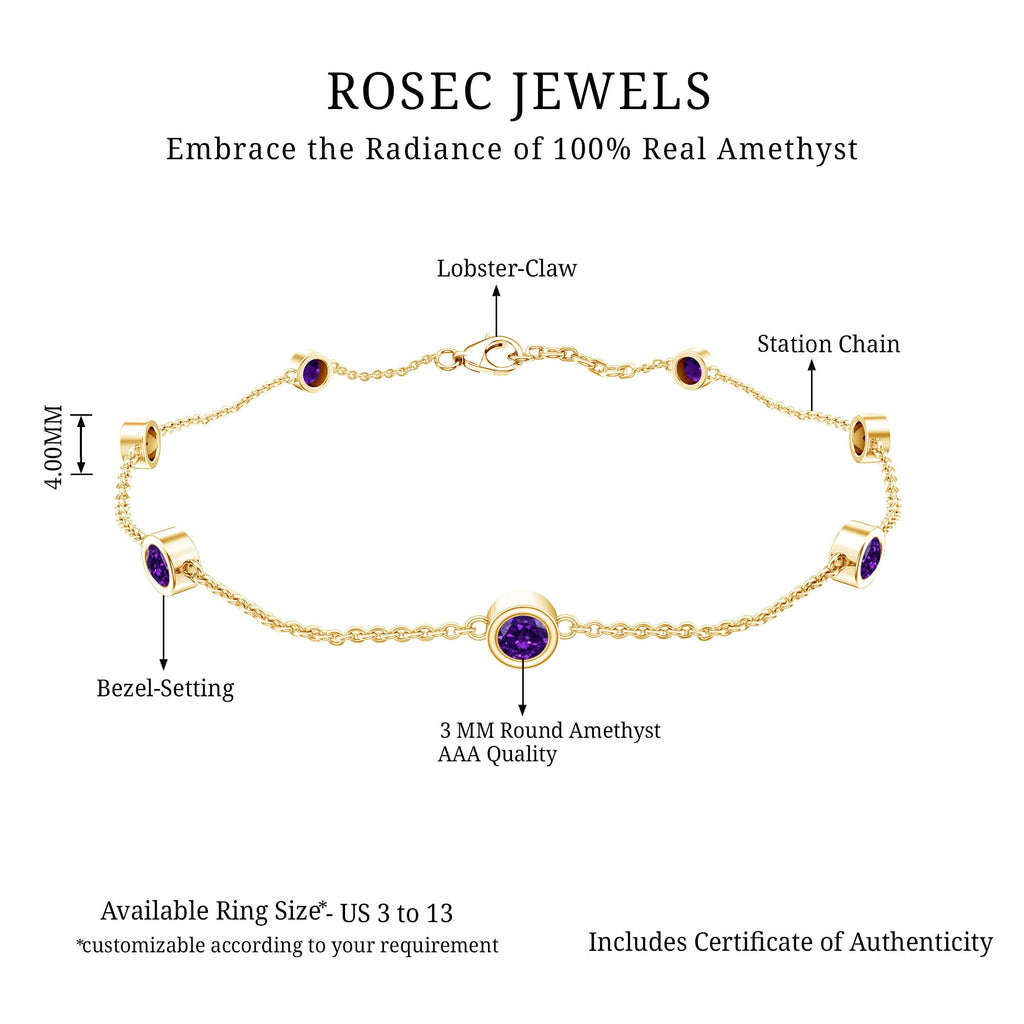Real Amethyst Chain Bracelet in Bezel Setting
