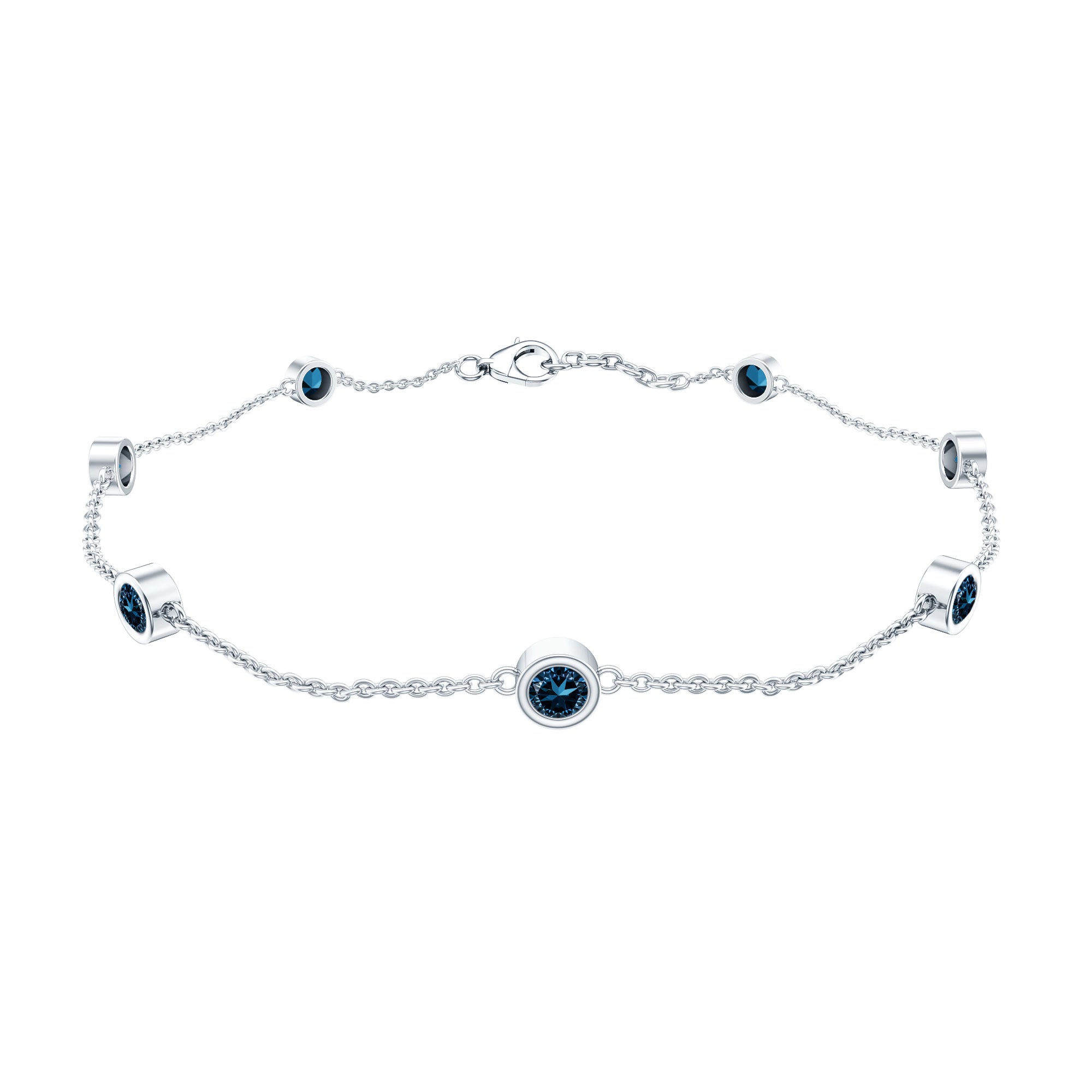 Bezel Set London Blue Topaz Station Chain Bracelet