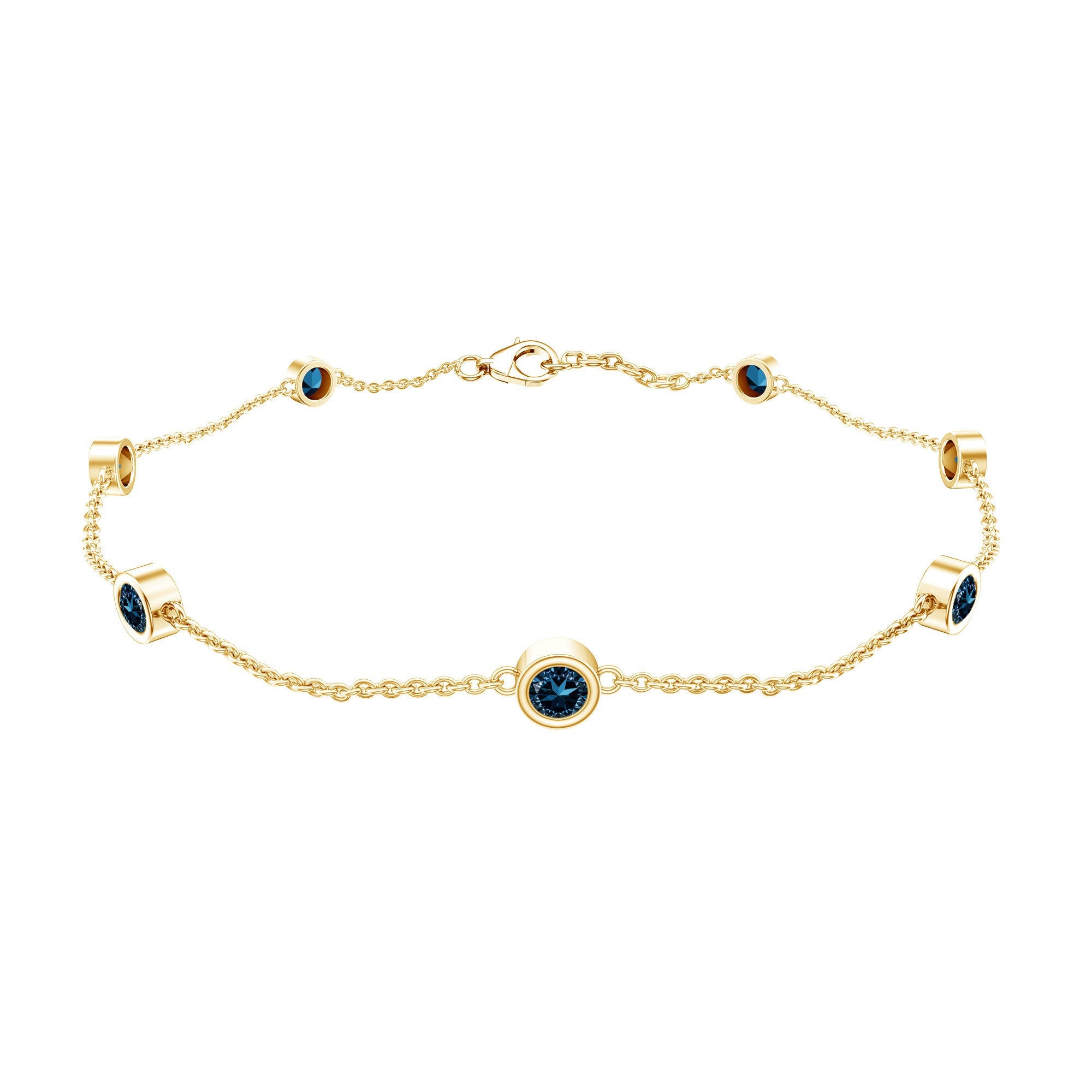 Bezel Set London Blue Topaz Station Chain Bracelet | Bracelet | Wiccan Center