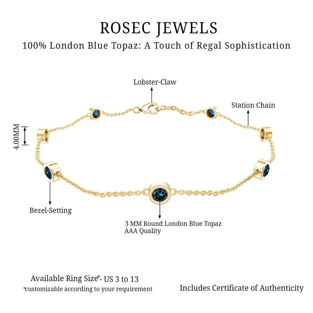 Bezel Set London Blue Topaz Station Chain Bracelet