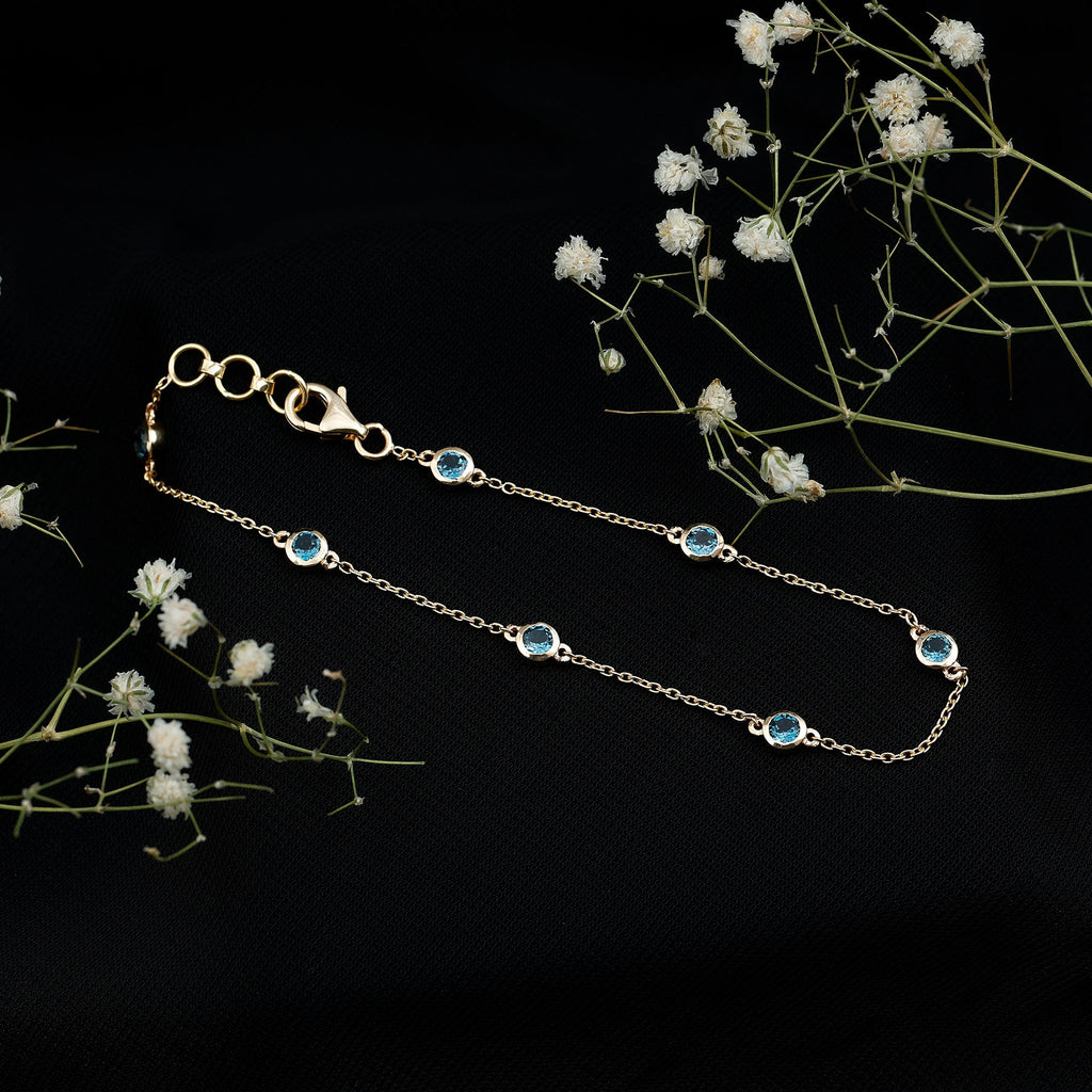 Bezel Set London Blue Topaz Station Chain Bracelet