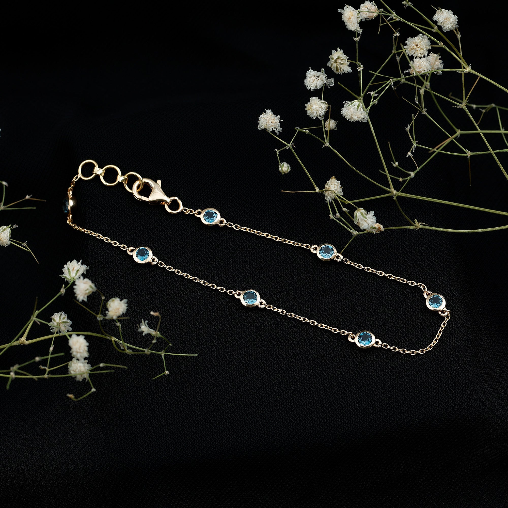 Bezel Set London Blue Topaz Station Chain Bracelet
