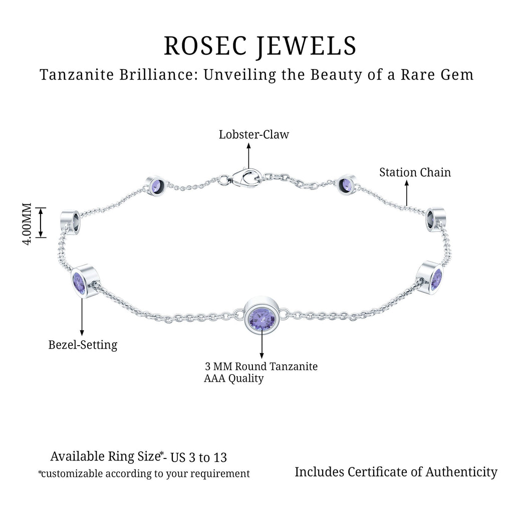 Certified Natural Tanzanite Chain Bracelet for Her