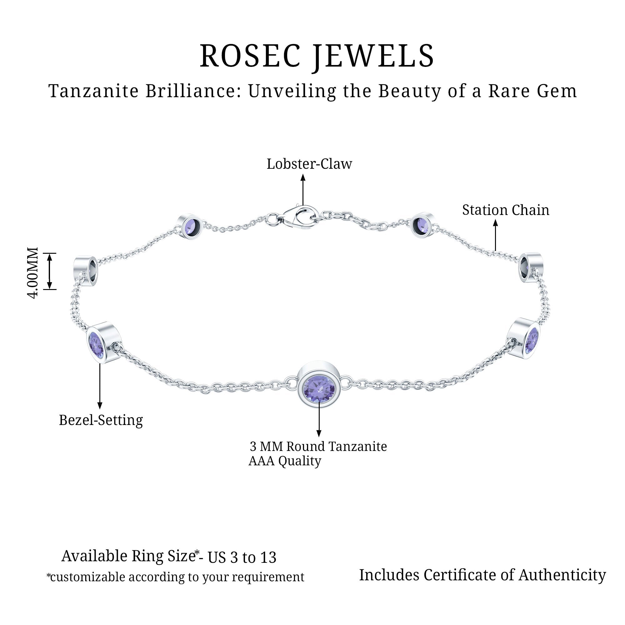 Certified Natural Tanzanite Chain Bracelet for Her