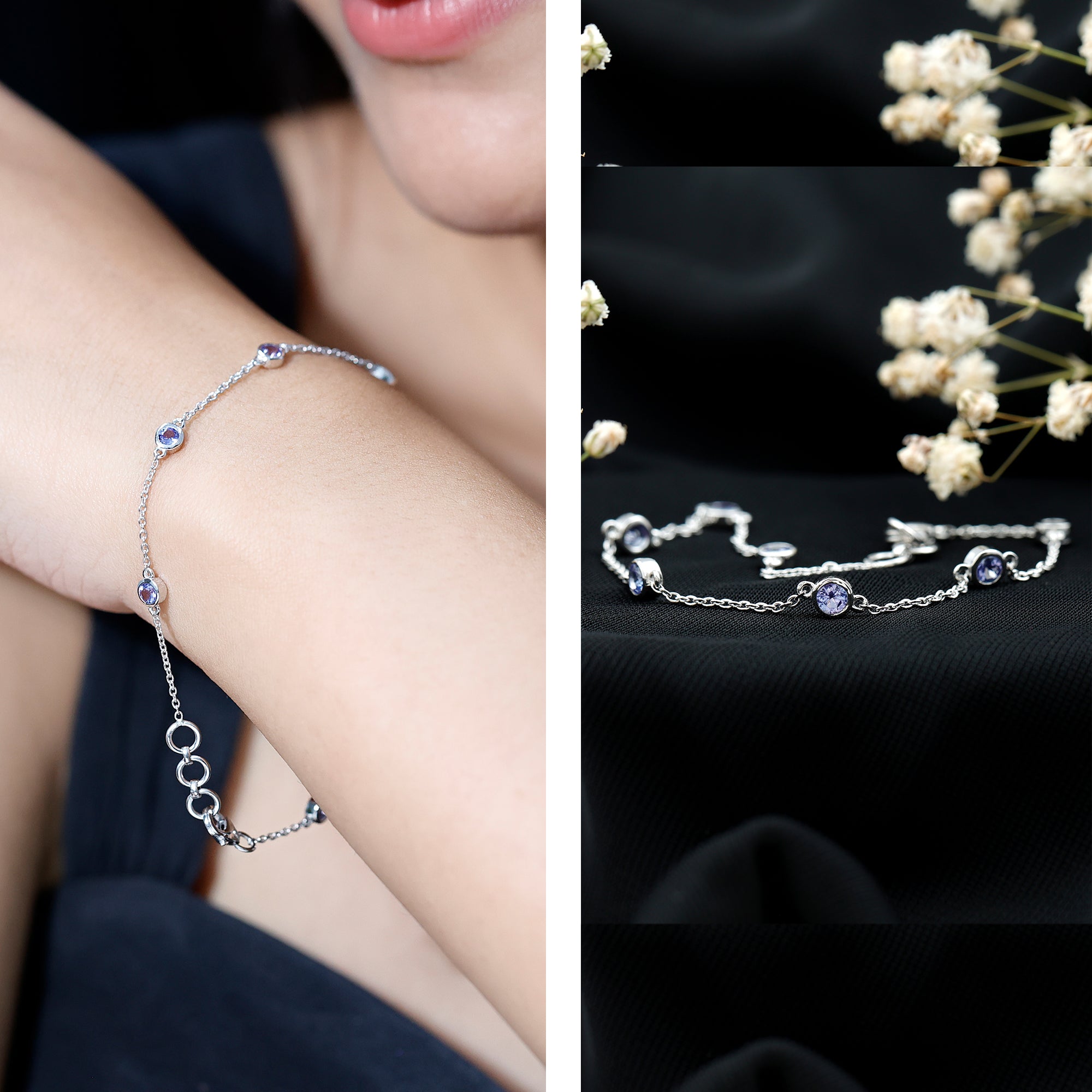 Certified Natural Tanzanite Chain Bracelet for Her