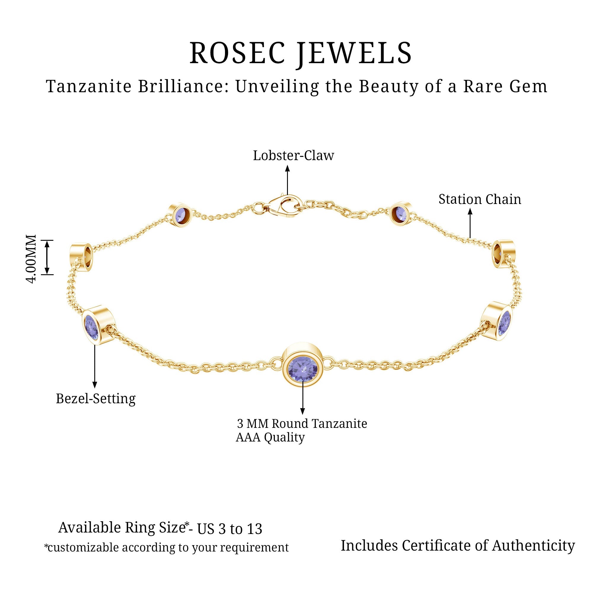 Certified Natural Tanzanite Chain Bracelet for Her