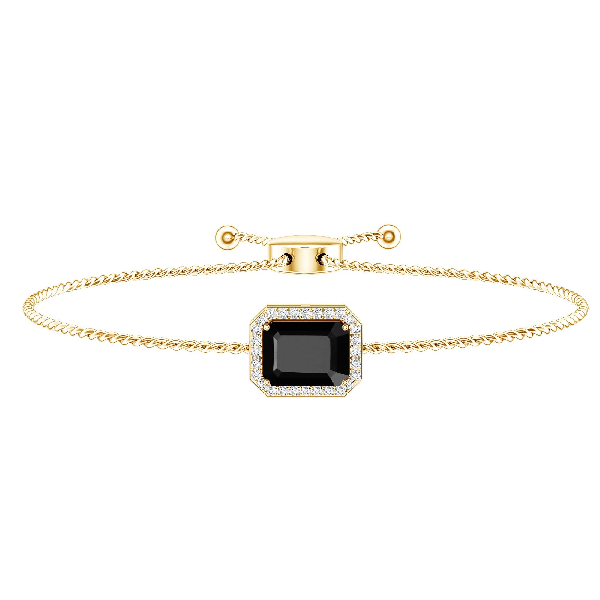 Natural 1.8 Carat Emerald Cut Black Onyx Bolo Bracelet with Diamond Halo | Bracelet | Wiccan Center