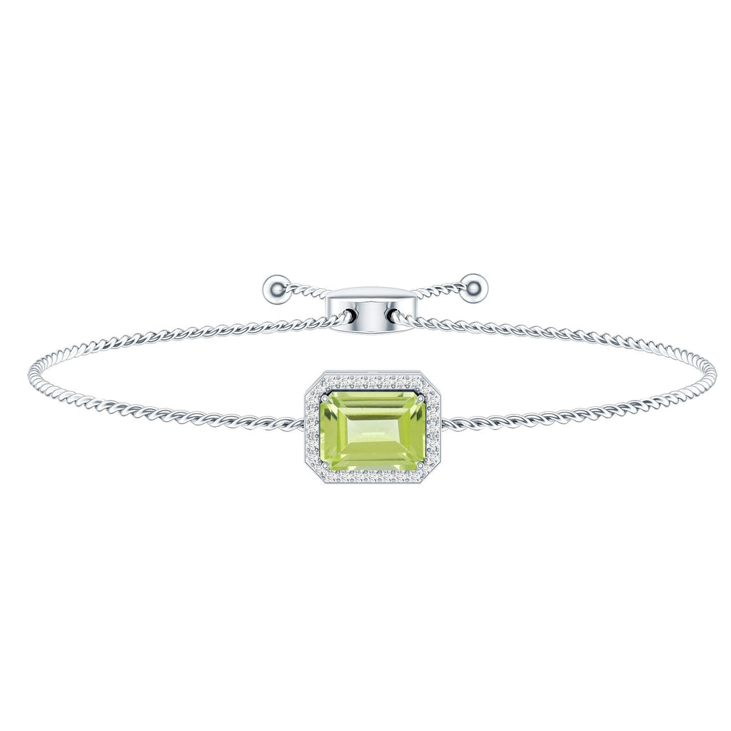 1.8 Carat Emerald Cut Peridot and Diamond Bolo Chain Bracelet