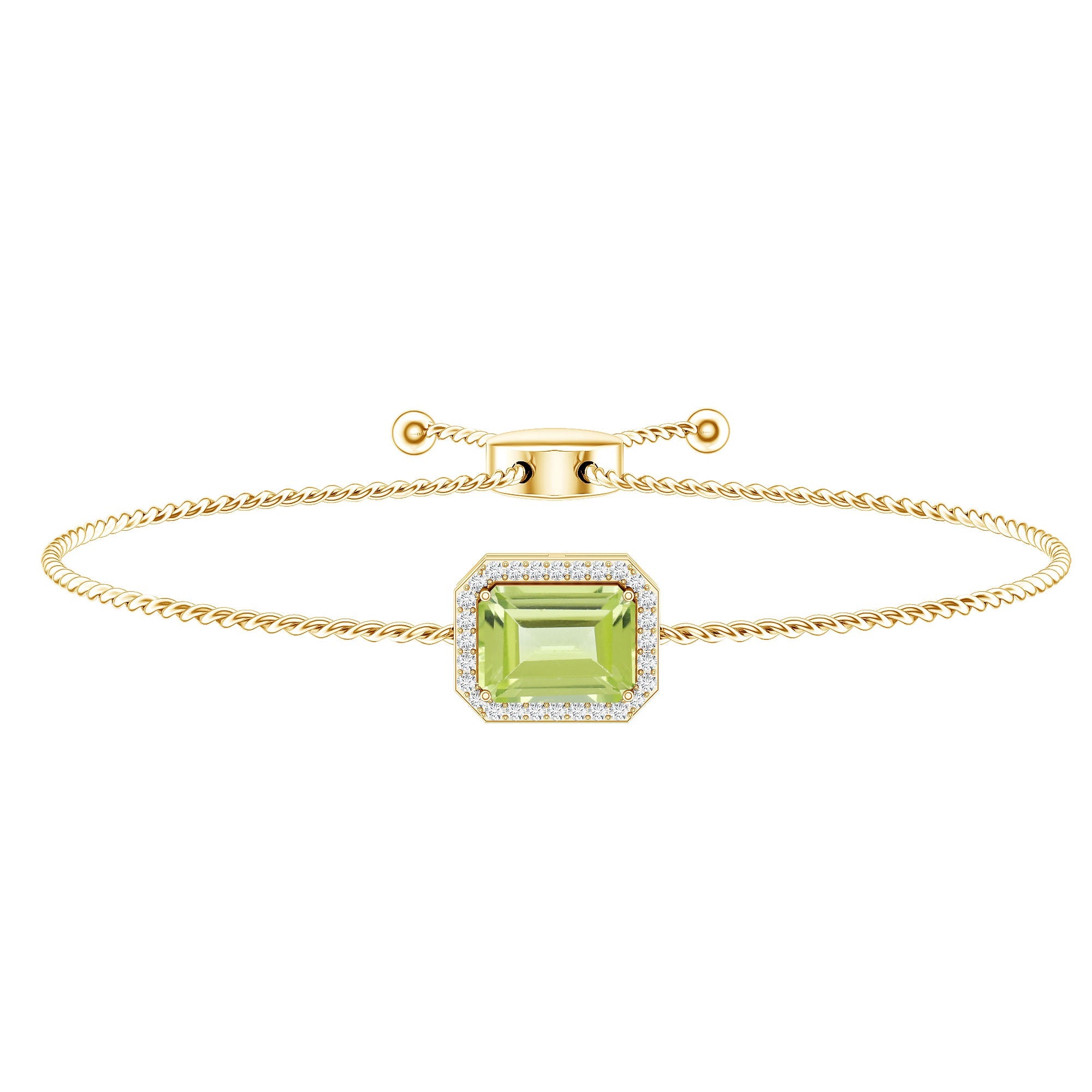 1.8 Carat Emerald Cut Peridot and Diamond Bolo Chain Bracelet | Bracelet | Wiccan Center