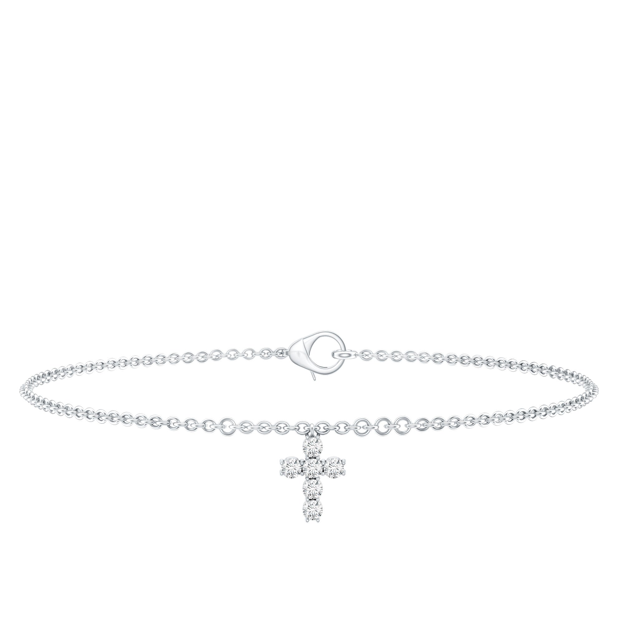 Certified Moissanite Cross Charm Chain Bracelet for Women