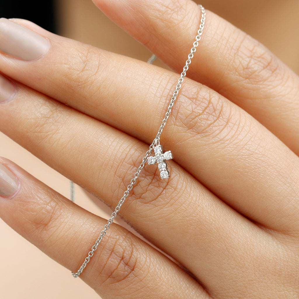 Certified Moissanite Cross Charm Chain Bracelet for Women