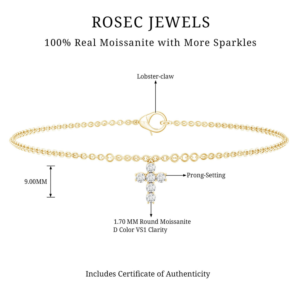 Certified Moissanite Cross Charm Chain Bracelet for Women