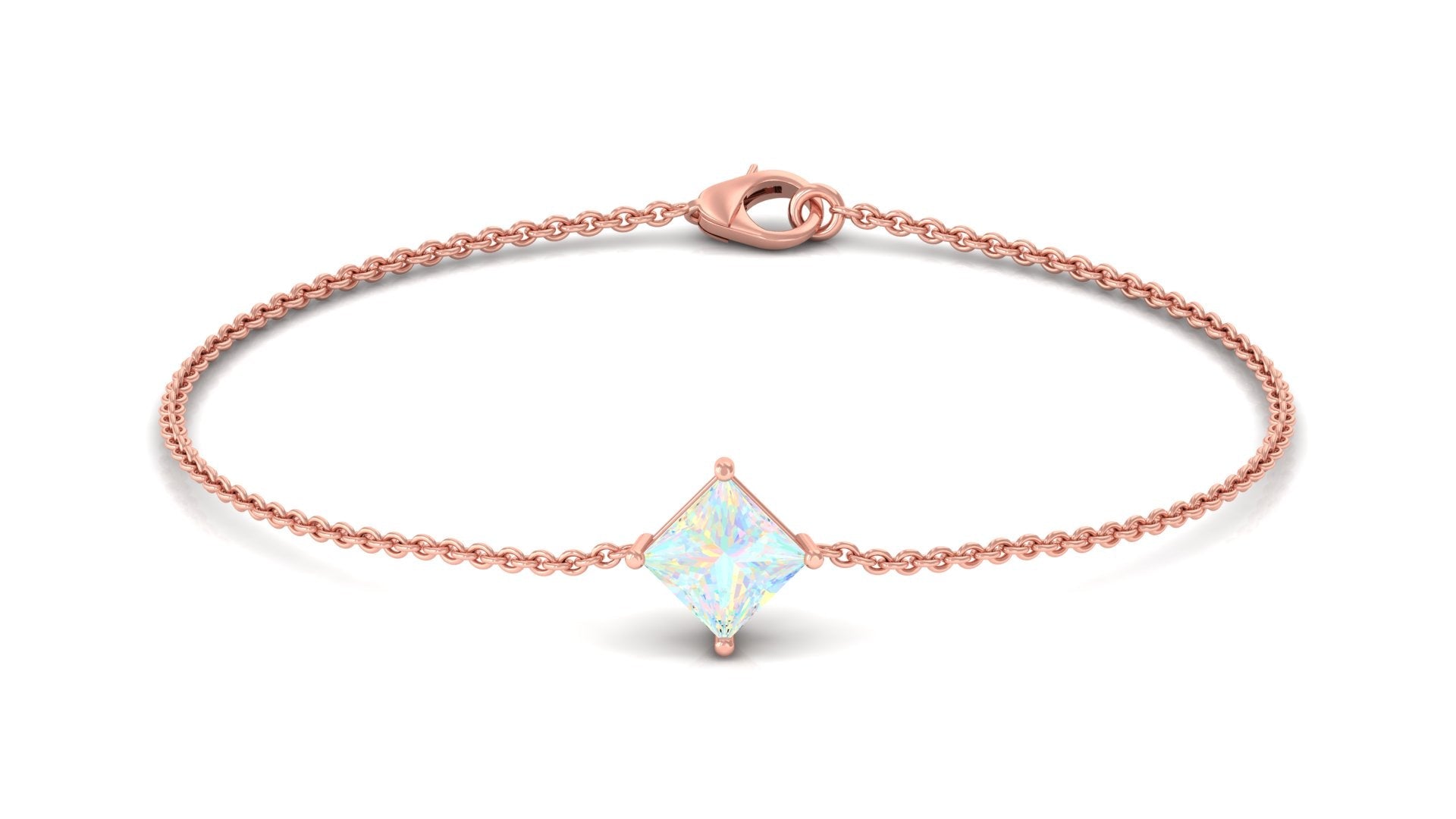 2 Carat Princess Cut Ethiopian Opal Solitaire Chain Bracelet
