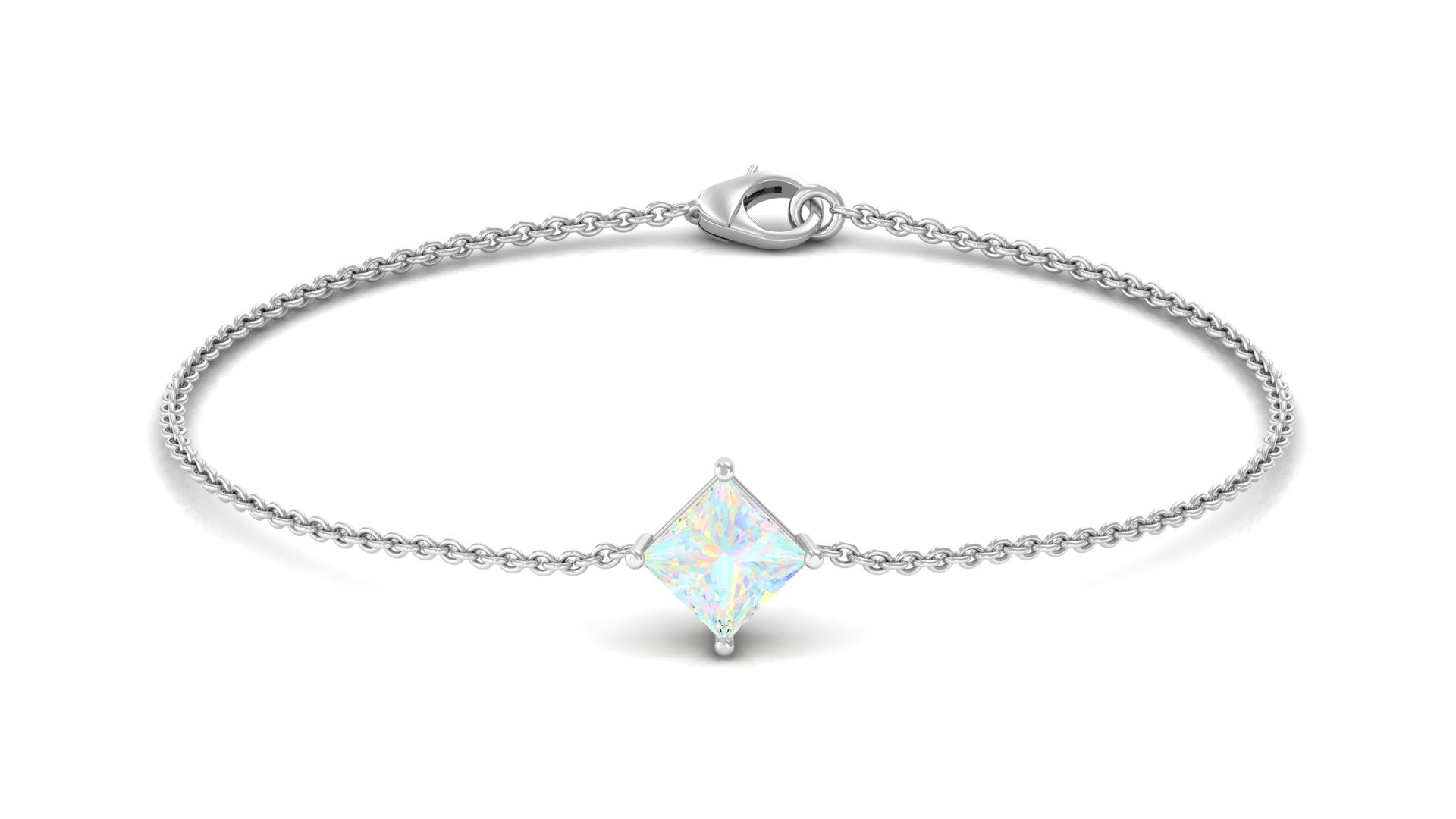 2 Carat Princess Cut Ethiopian Opal Solitaire Chain Bracelet