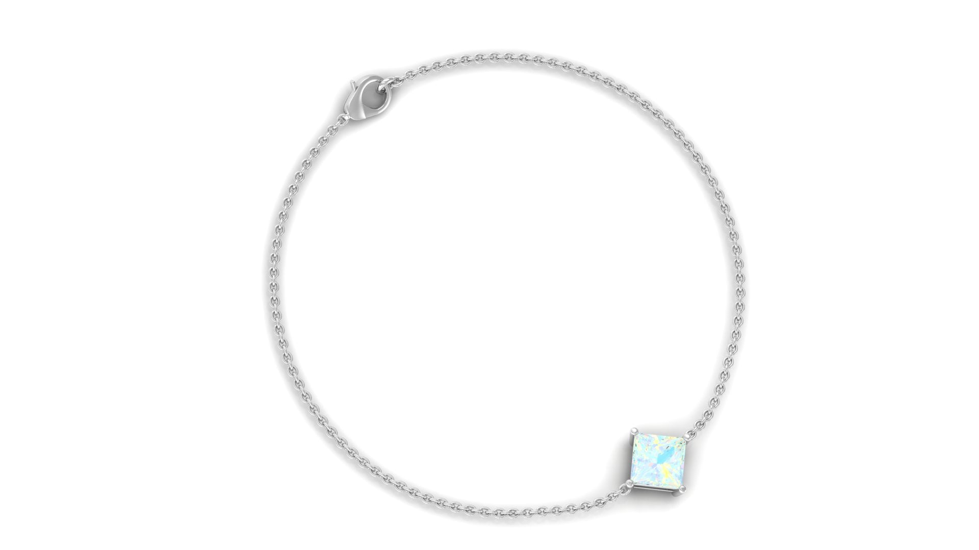 2 Carat Princess Cut Ethiopian Opal Solitaire Chain Bracelet