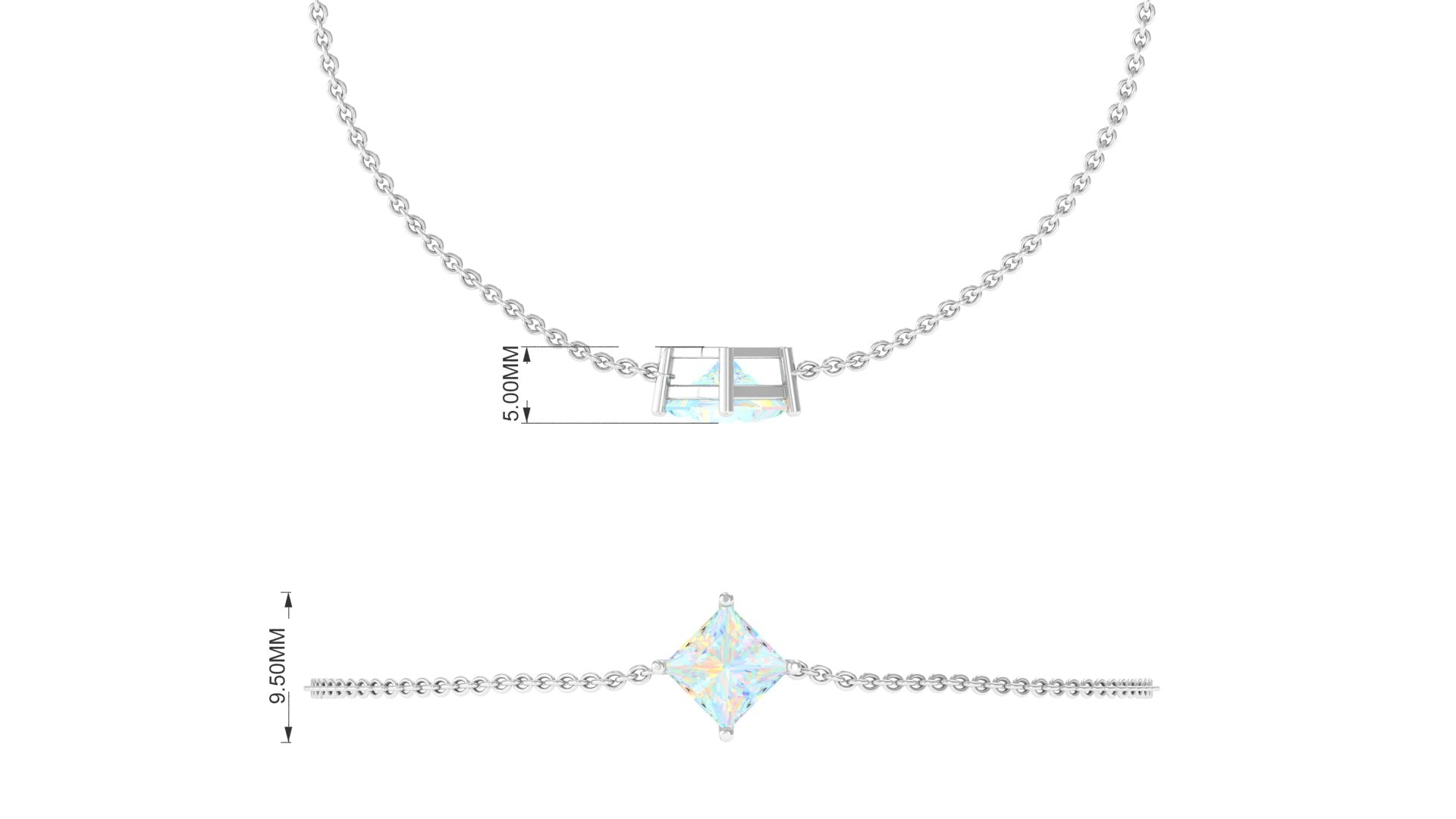 2 Carat Princess Cut Ethiopian Opal Solitaire Chain Bracelet