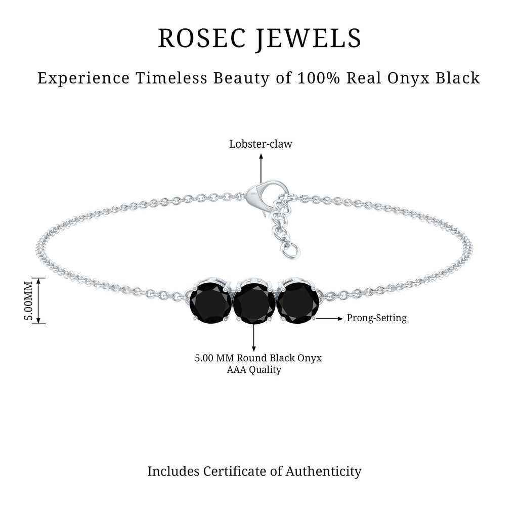 Black Onyx Three Stone Chain Bracelet with Certificate