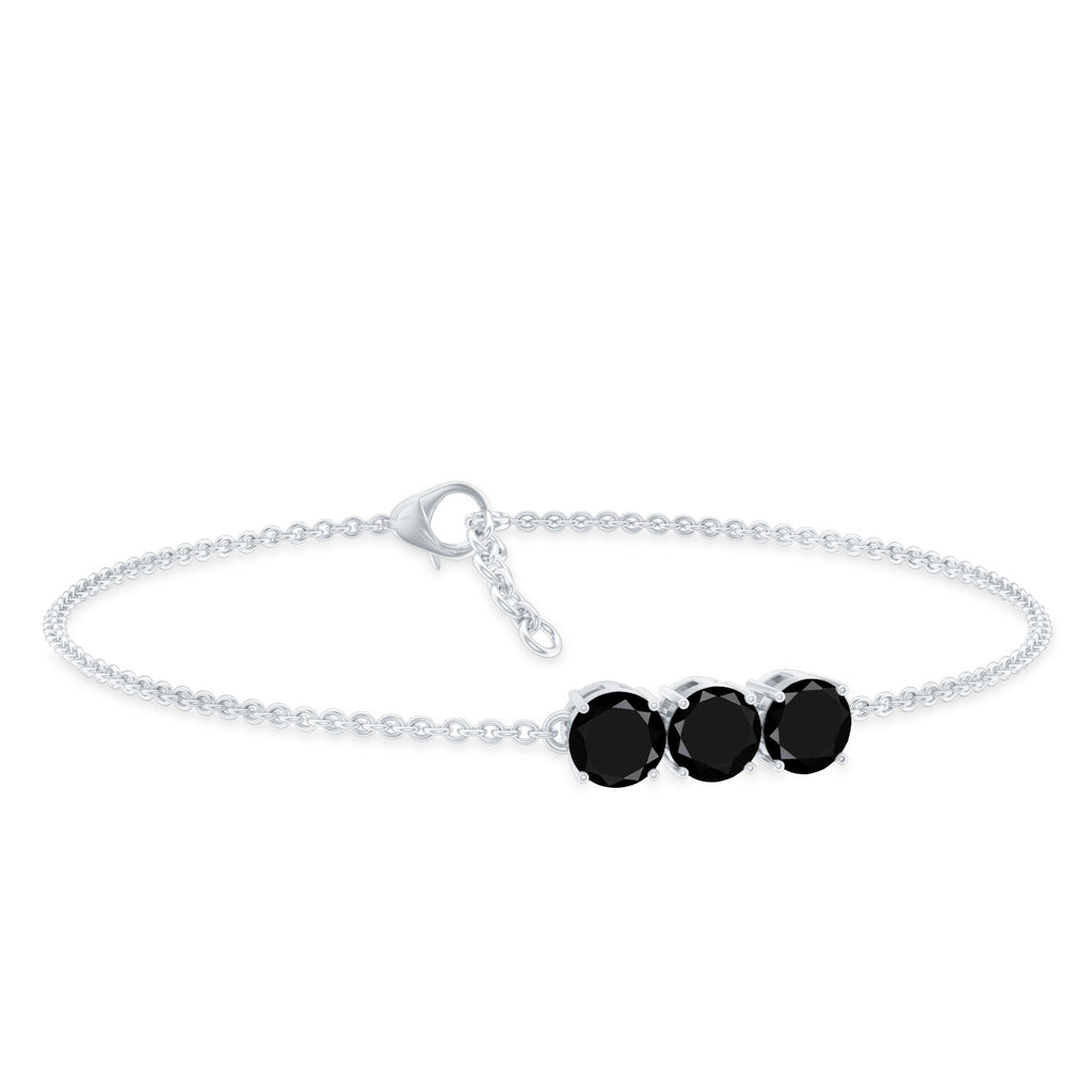 Black Onyx Three Stone Chain Bracelet with Certificate
