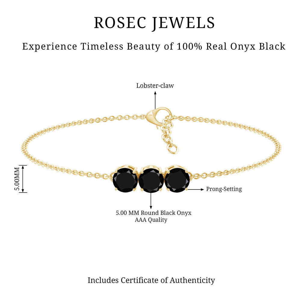 Black Onyx Three Stone Chain Bracelet with Certificate