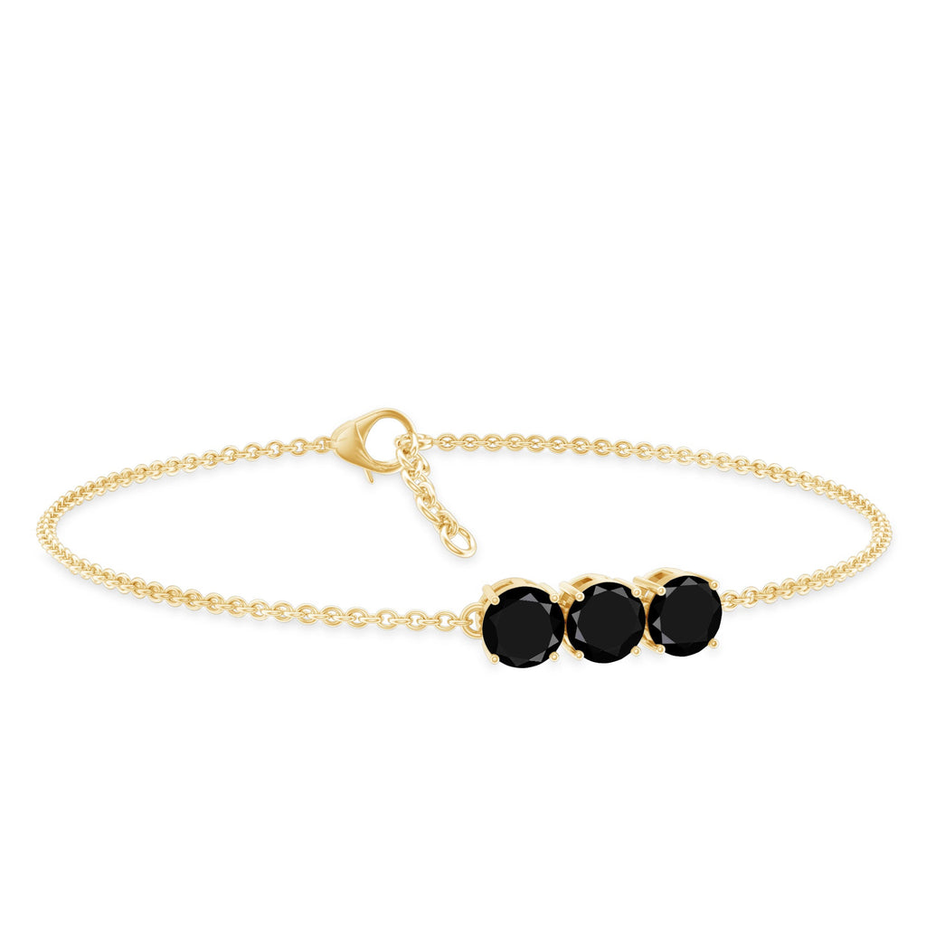 Black Onyx Three Stone Chain Bracelet with Certificate