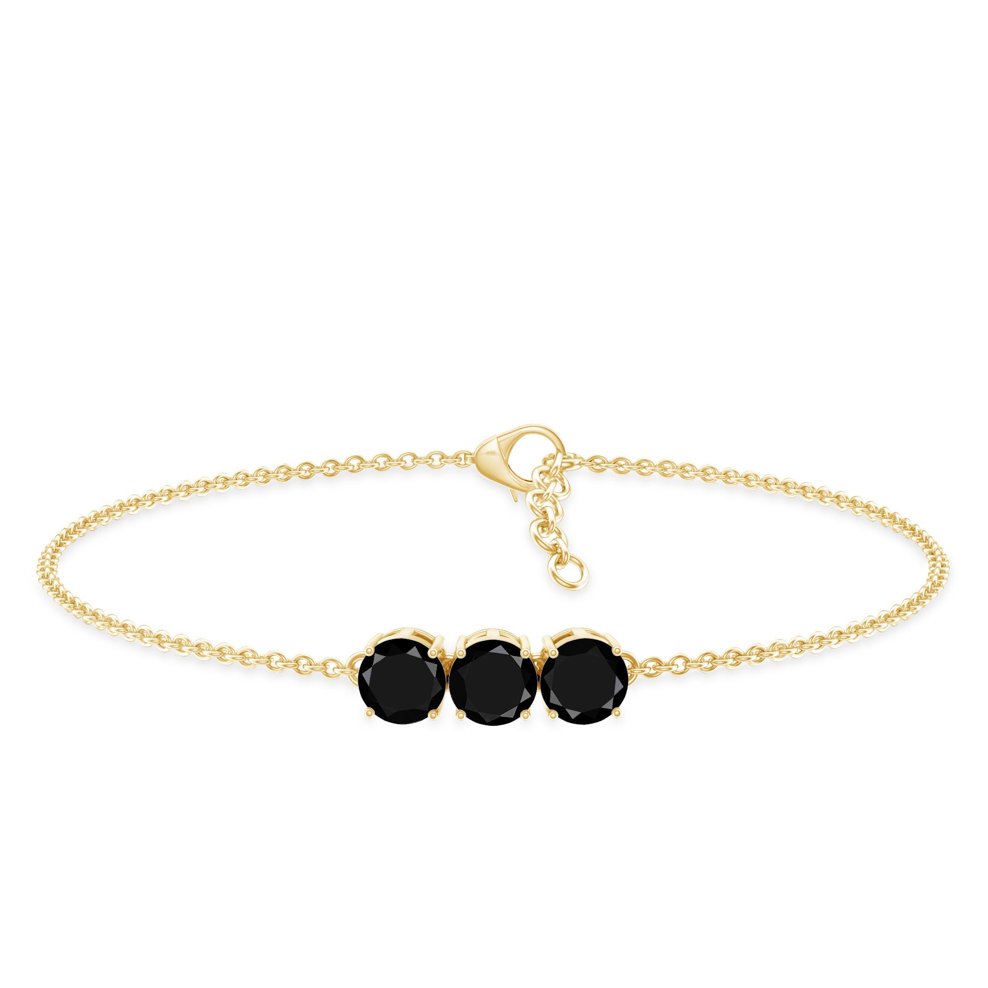 Black Onyx Three Stone Chain Bracelet with Certificate