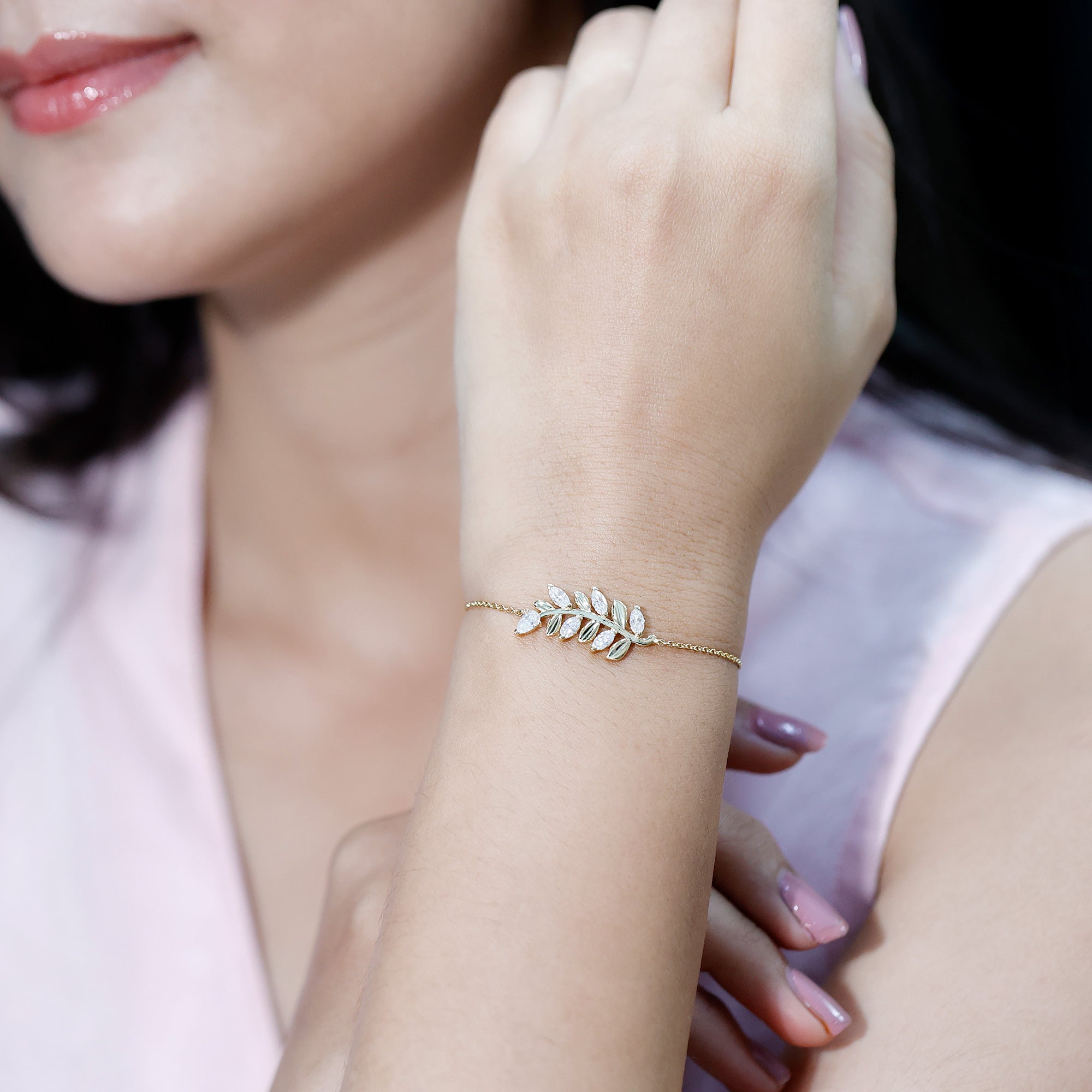 Certified Moissanite Leaf Chain Bracelet for Women