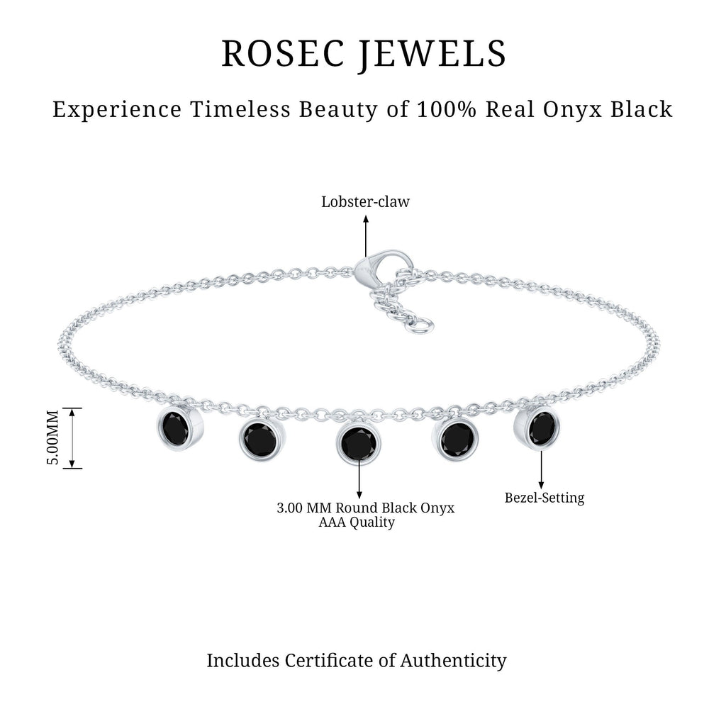 Certified Five Stone Black Onyx Charm Bracelet for Women