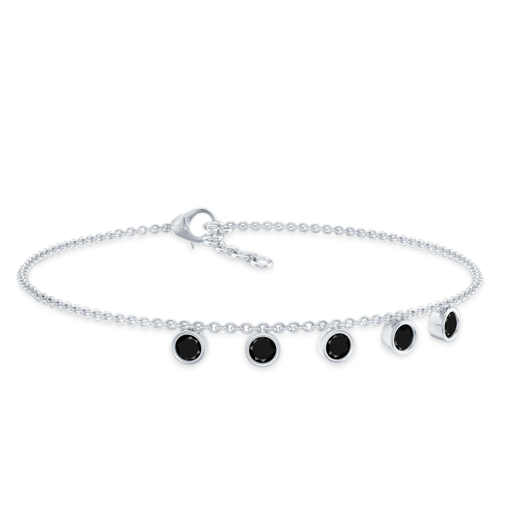 Certified Five Stone Black Onyx Charm Bracelet for Women