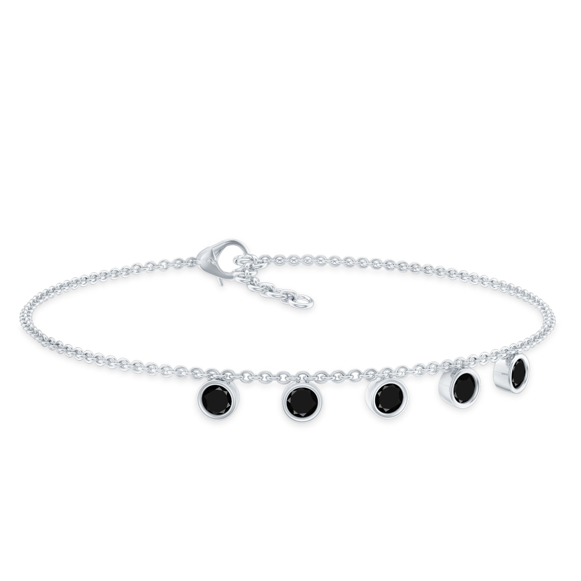 Certified Five Stone Black Onyx Charm Bracelet for Women
