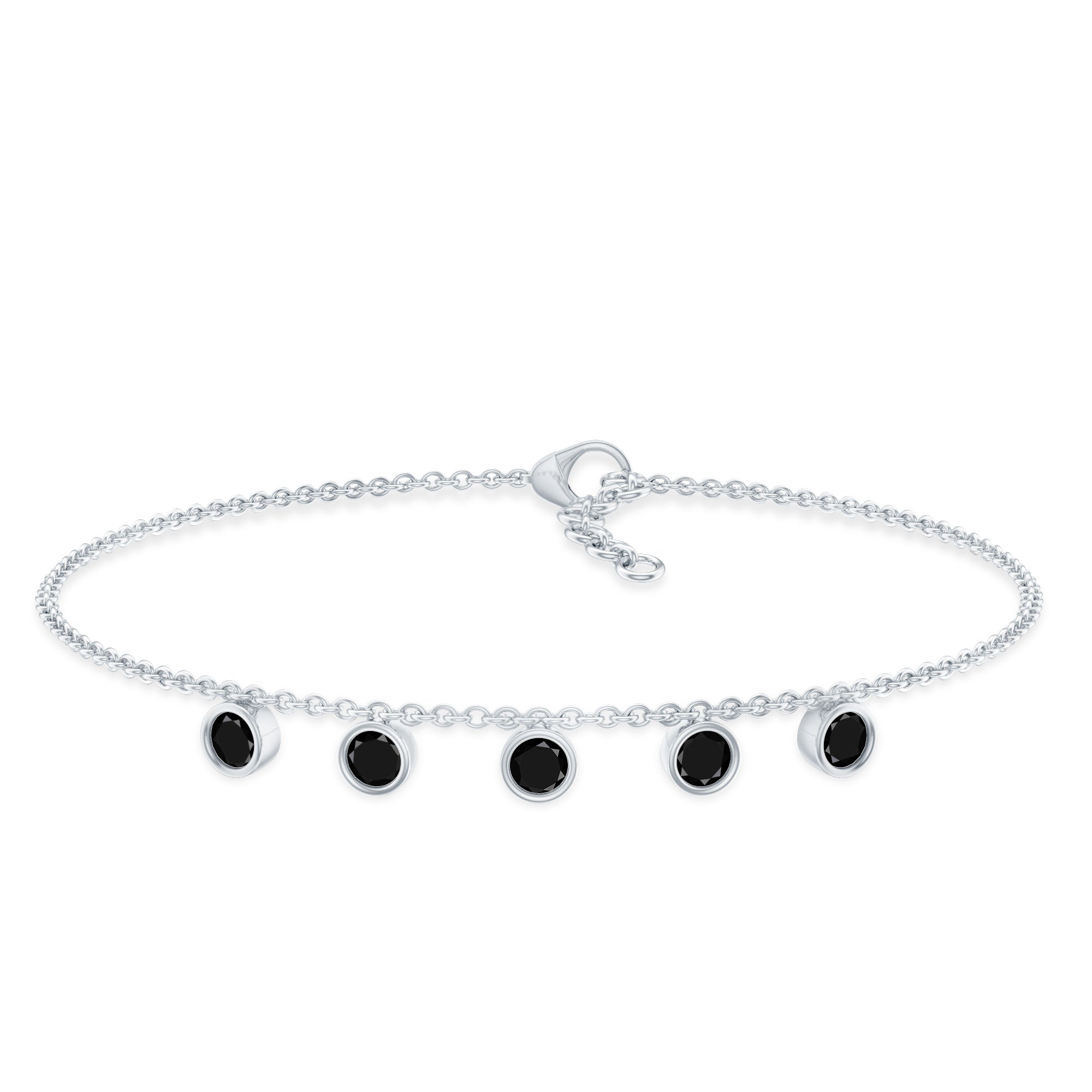 Certified Five Stone Black Onyx Charm Bracelet for Women
