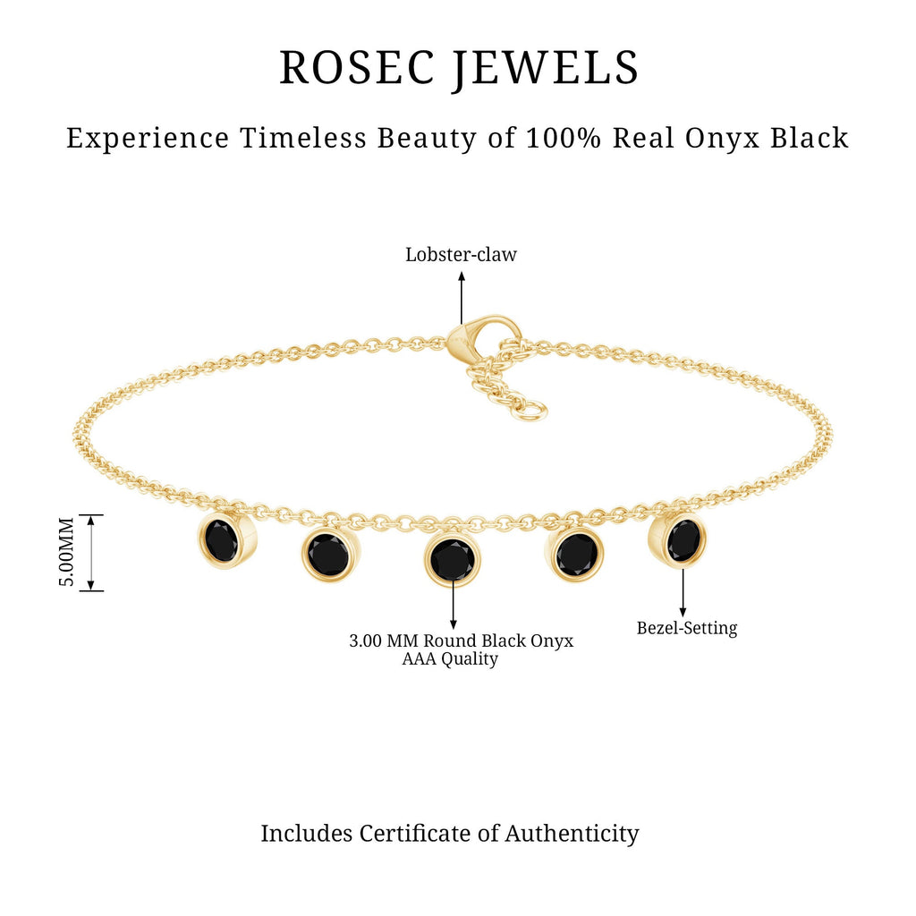 Certified Five Stone Black Onyx Charm Bracelet for Women