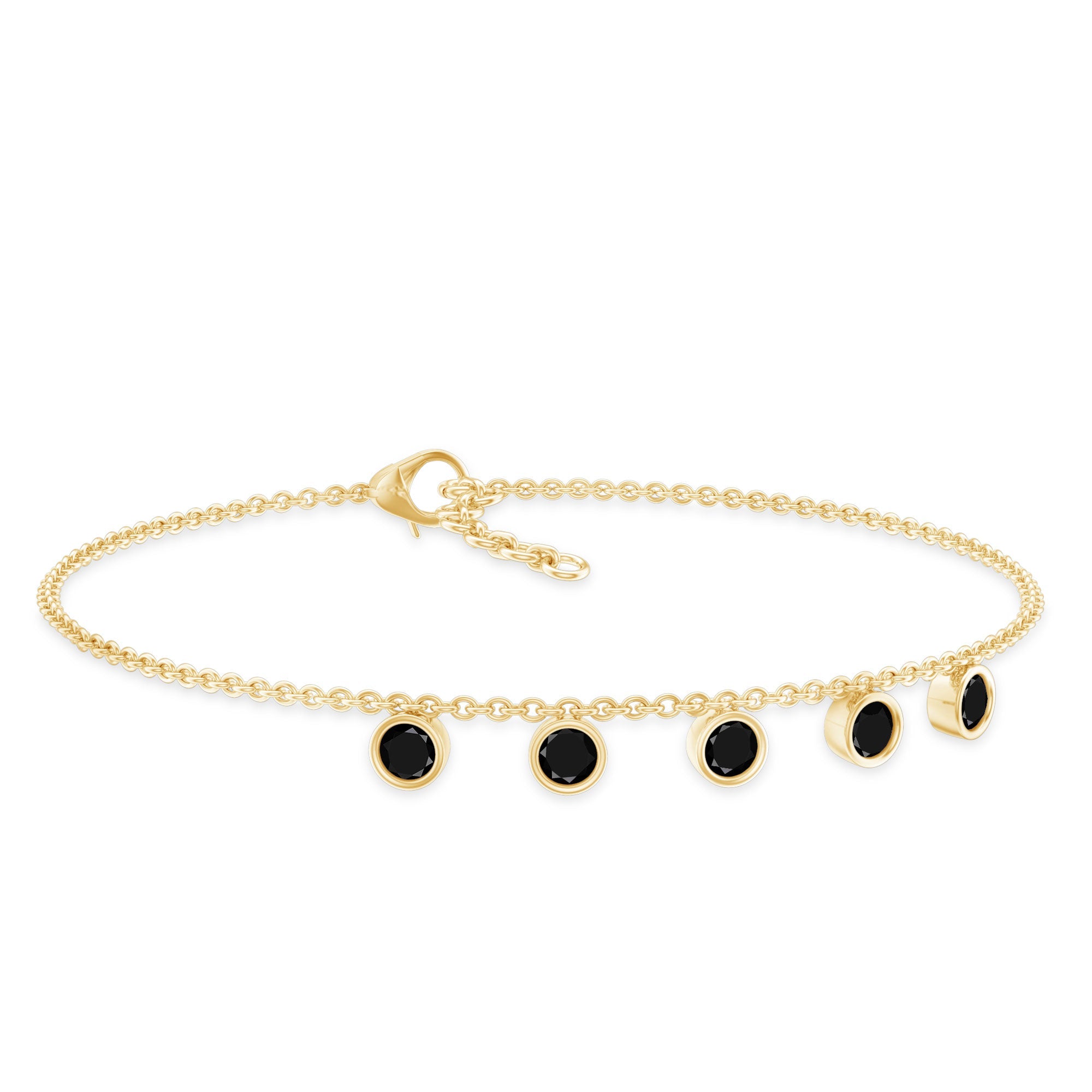 Certified Five Stone Black Onyx Charm Bracelet for Women