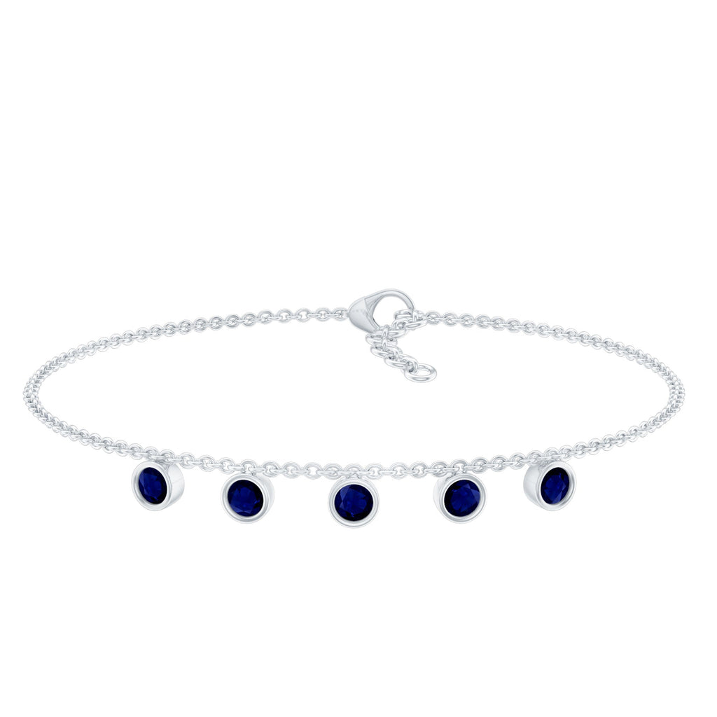 Bezel Set Blue Sapphire Charm Bracelet