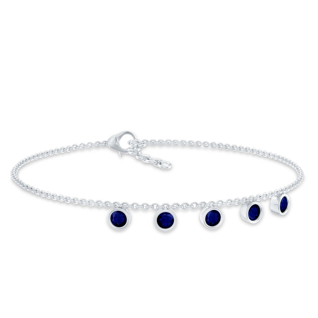 Bezel Set Blue Sapphire Charm Bracelet