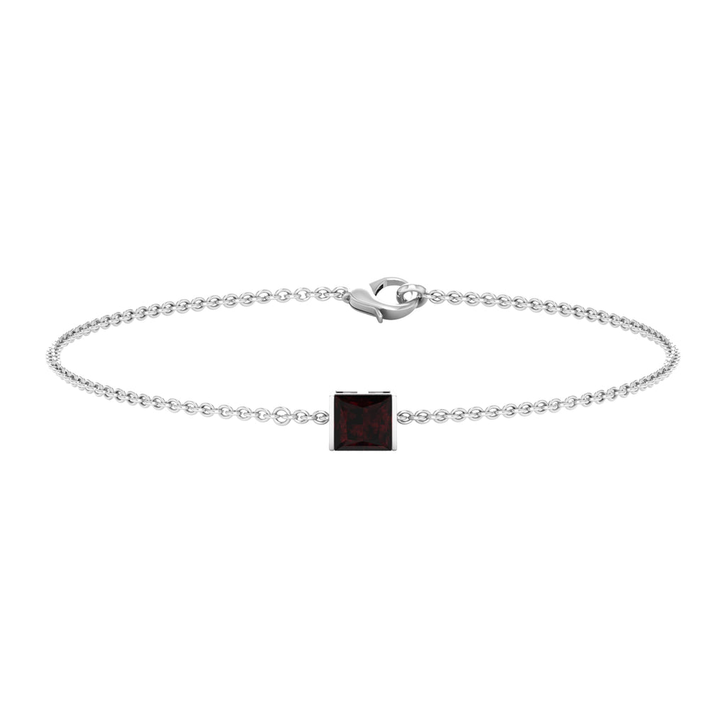 Genuine 1.4 Carat Princess Cut Garnet Solitaire Chain Bracelet