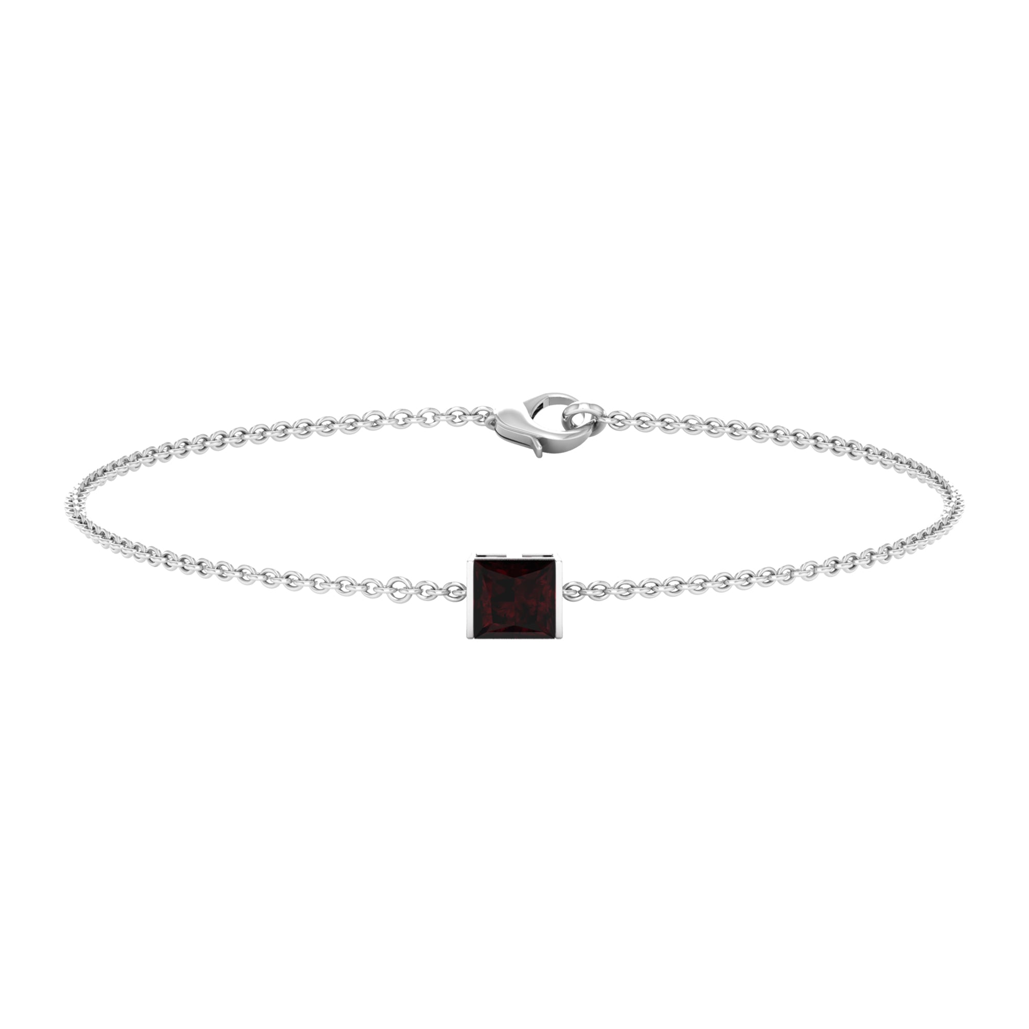 Genuine 1.4 Carat Princess Cut Garnet Solitaire Chain Bracelet
