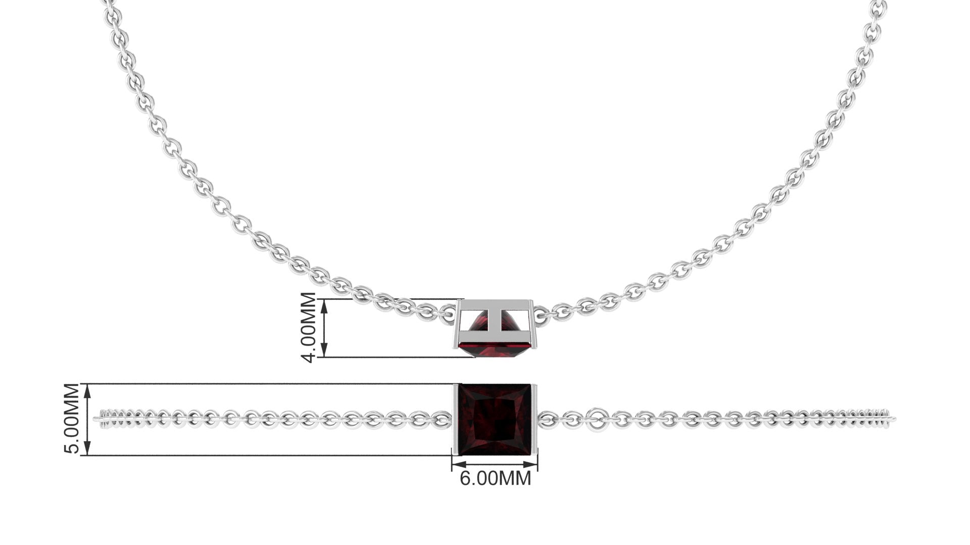 Genuine 1.4 Carat Princess Cut Garnet Solitaire Chain Bracelet
