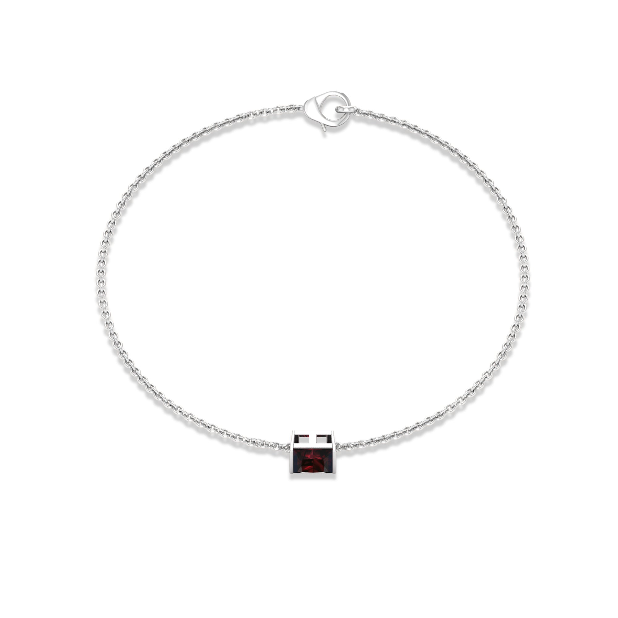Genuine 1.4 Carat Princess Cut Garnet Solitaire Chain Bracelet