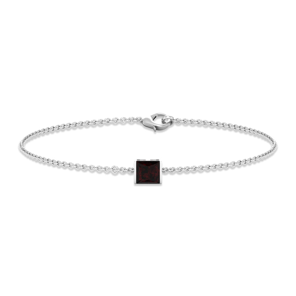 Genuine 1.4 Carat Princess Cut Garnet Solitaire Chain Bracelet