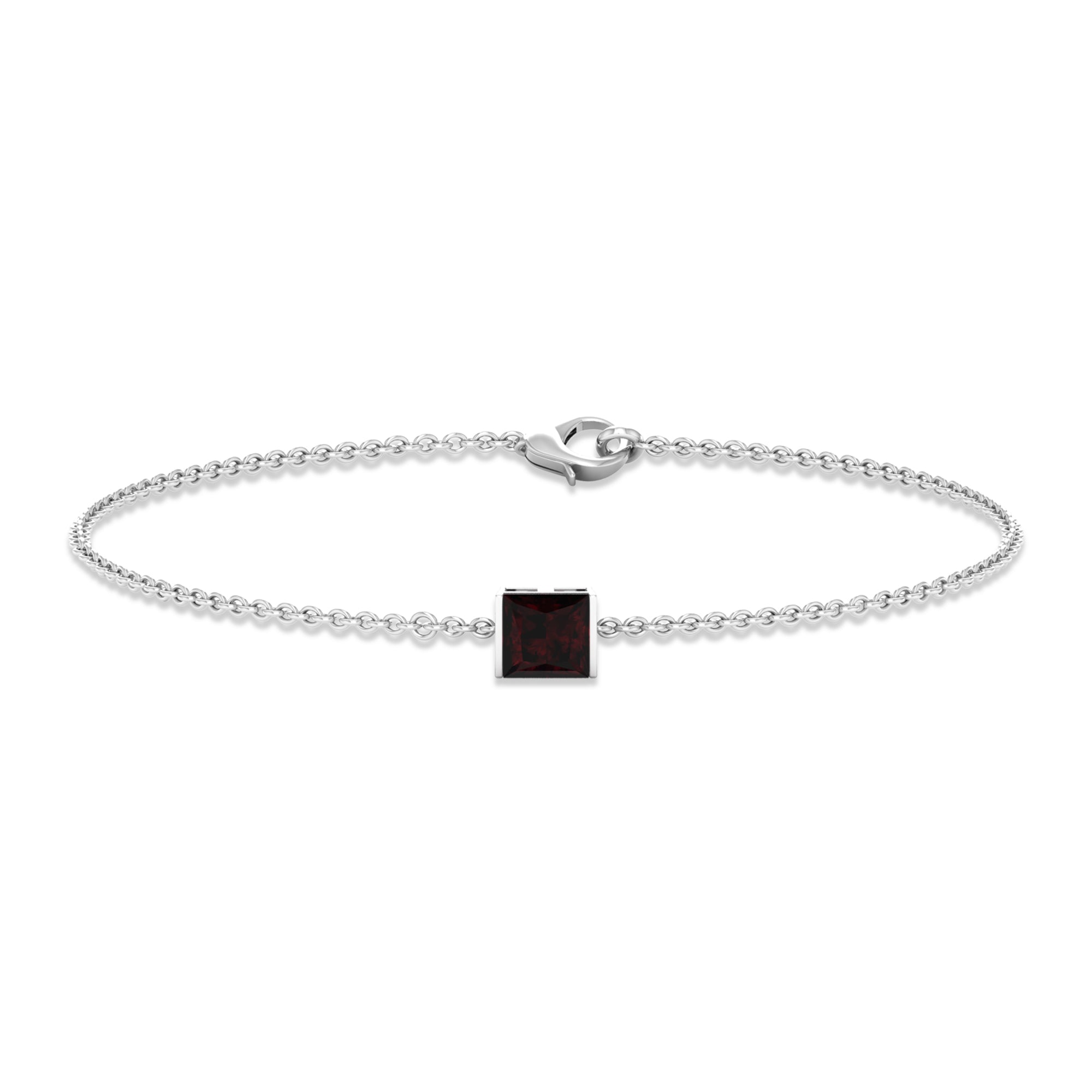 Genuine 1.4 Carat Princess Cut Garnet Solitaire Chain Bracelet