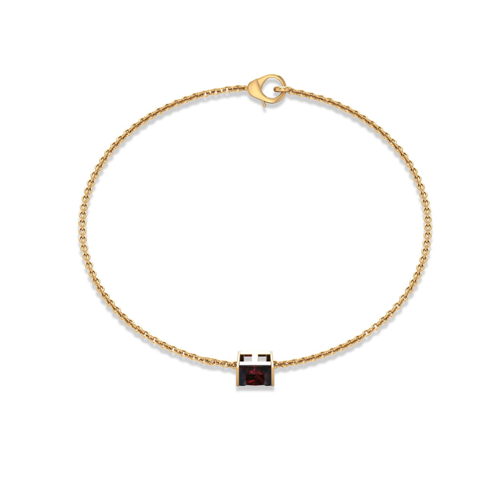 Genuine 1.4 Carat Princess Cut Garnet Solitaire Chain Bracelet