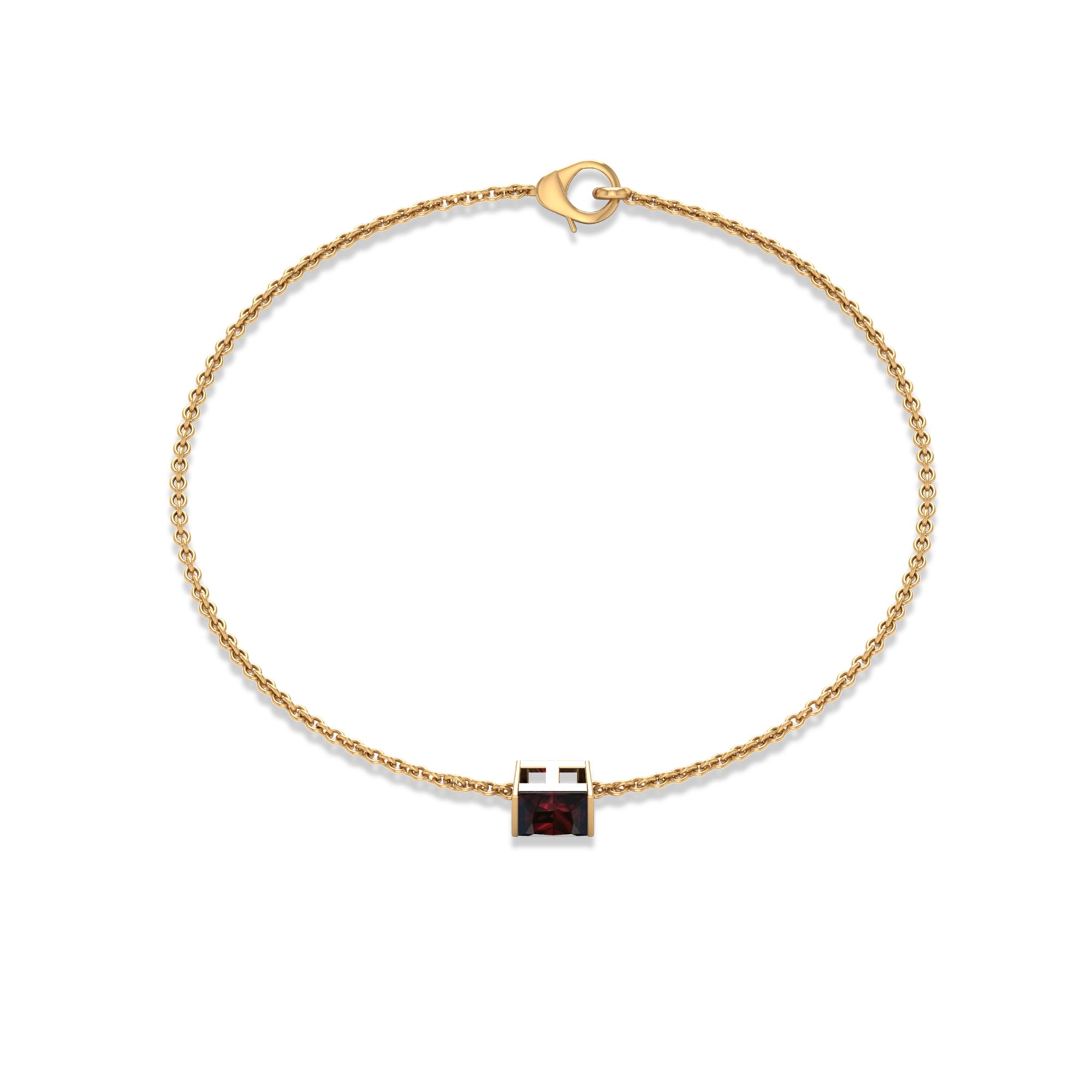 Genuine 1.4 Carat Princess Cut Garnet Solitaire Chain Bracelet