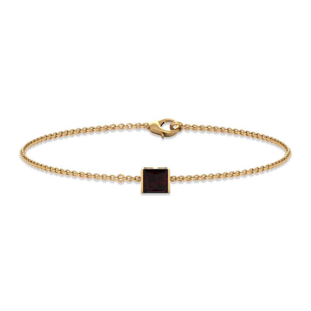 Genuine 1.4 Carat Princess Cut Garnet Solitaire Chain Bracelet