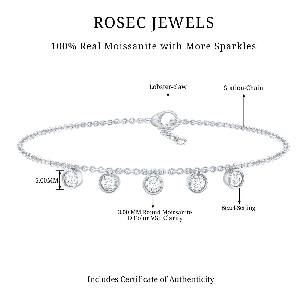 Certified Moissanite Five Stone Bracelet with Certificate