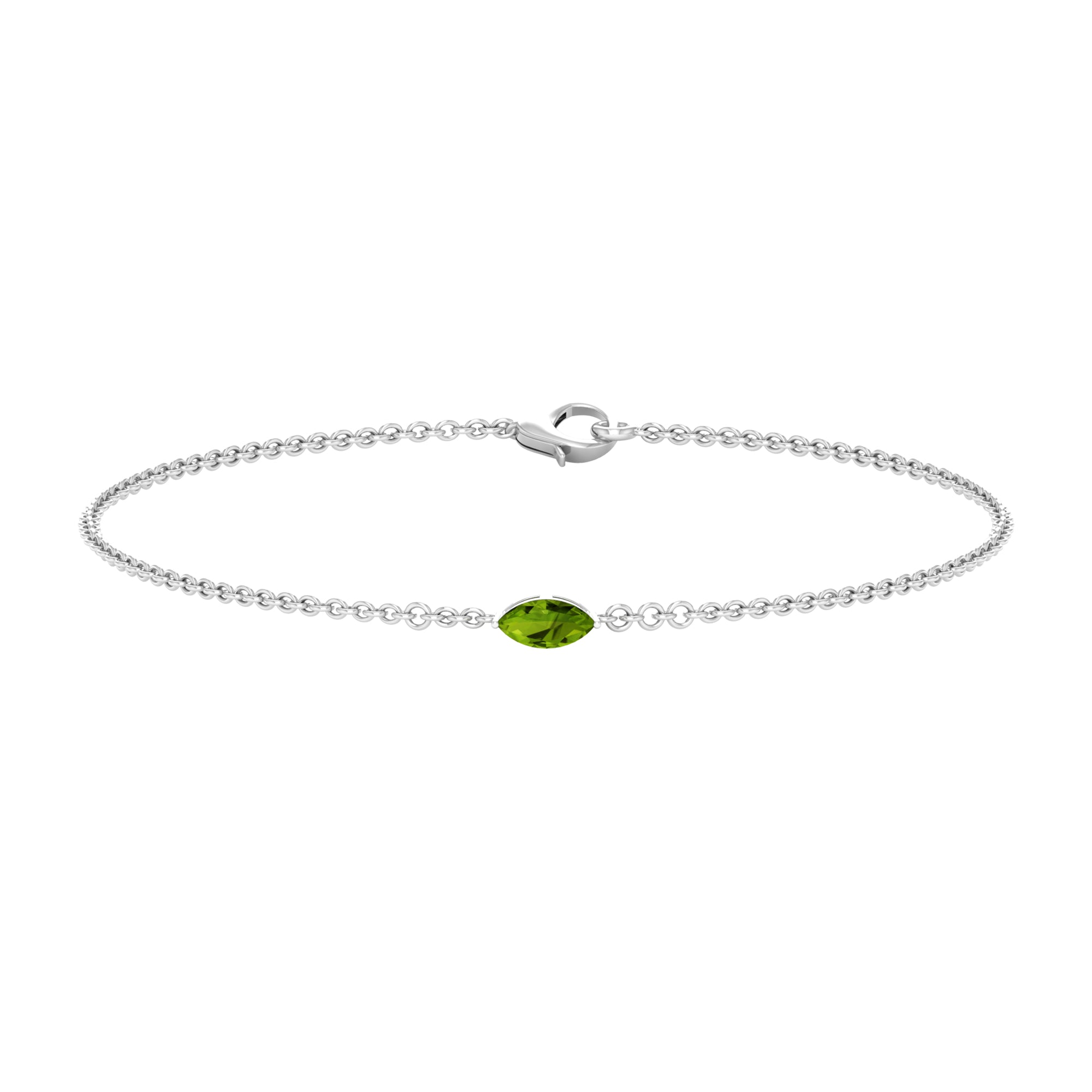 Genuine 0.74 Carat Marquise Cut Solitaire Peridot Chain Bracelet