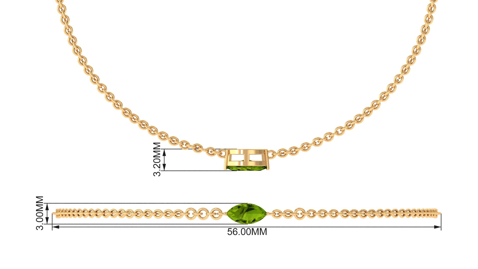 Genuine 0.74 Carat Marquise Cut Solitaire Peridot Chain Bracelet