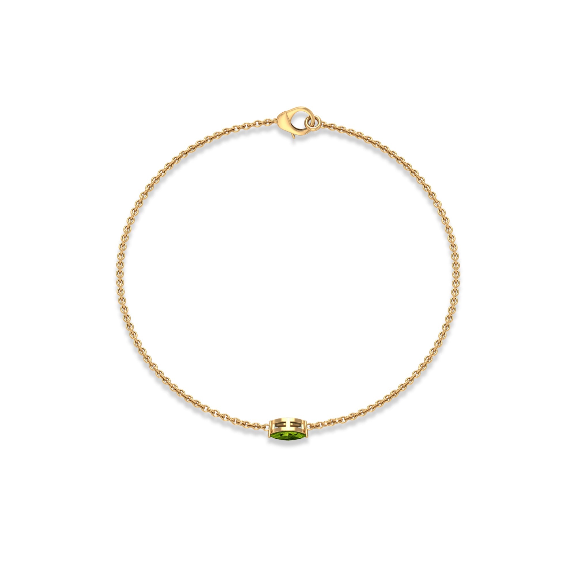 Genuine 0.74 Carat Marquise Cut Solitaire Peridot Chain Bracelet