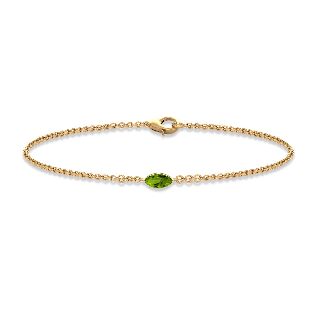 Genuine 0.74 Carat Marquise Cut Solitaire Peridot Chain Bracelet