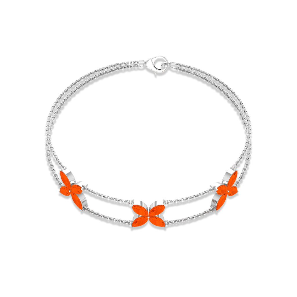 Marquise Cut Fire Opal Flower Chain Bracelet
