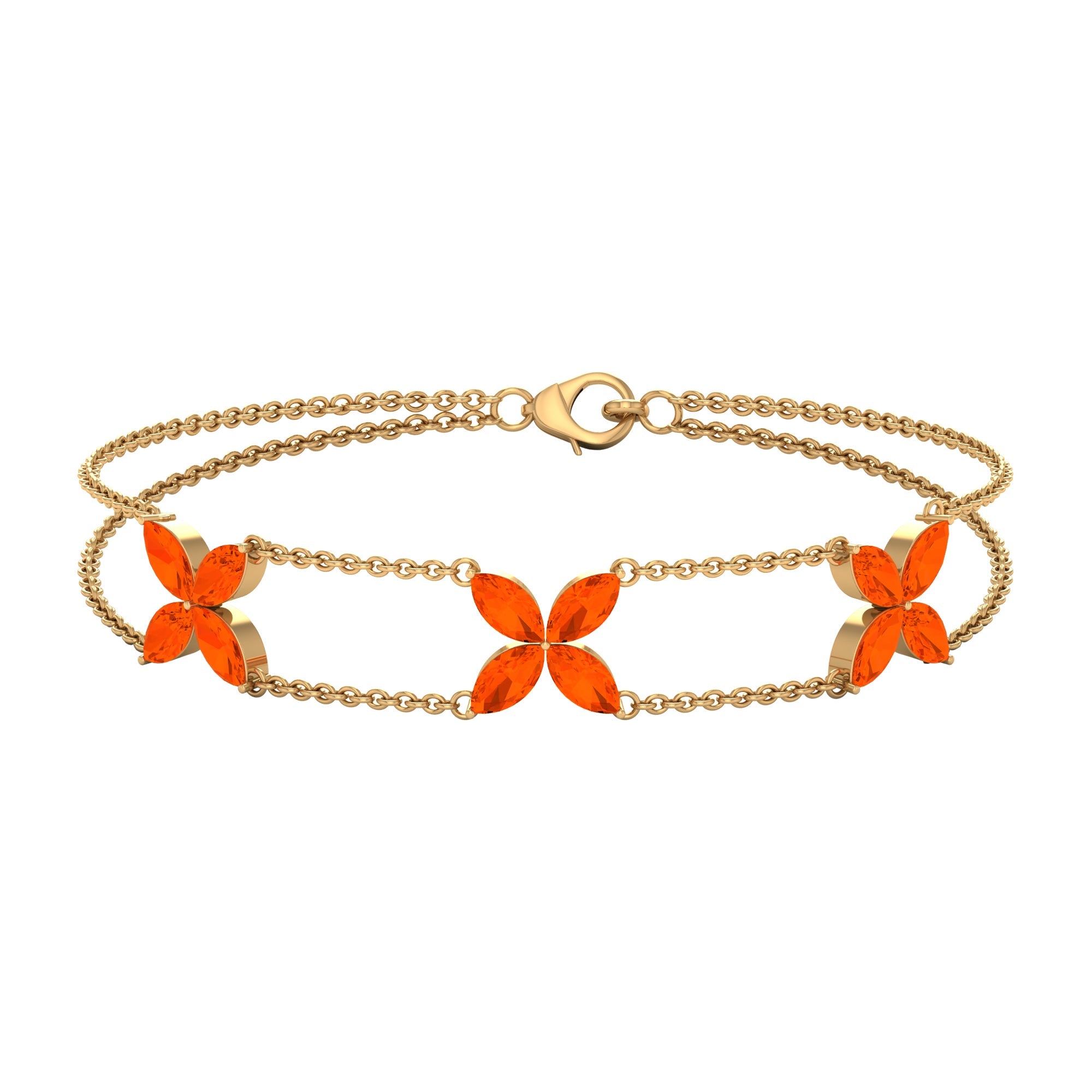 Marquise Cut Fire Opal Flower Chain Bracelet | Bracelet | Wiccan Center